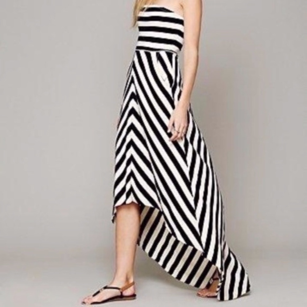 FREE PEOPLE Stripe Strapless Midi High Low Dress
